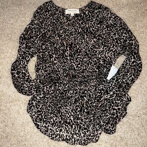 A.L.C. Black and Brown Ruffled Long Sleeve Blouse